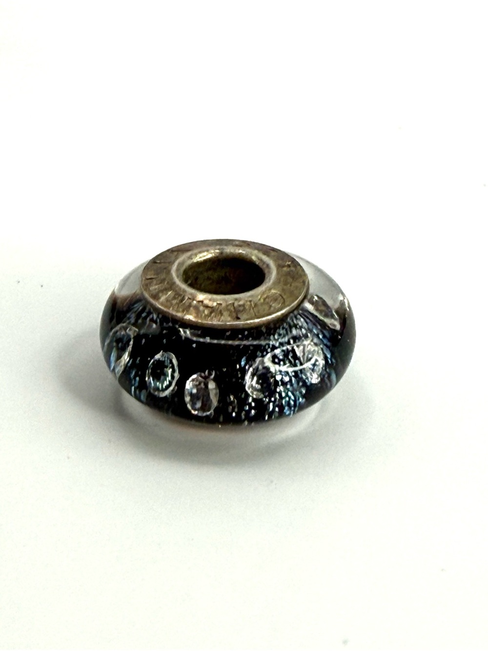 Chamilia 925 Sterling Silver Black Shine Radiance Bubble Murano Glass Bead Charm